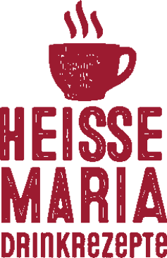 Der Text 'HEISSE MARIA DRINKREZEPTE' wird von einer dampfenden Tasse begleitet, ideal für kalte Tage.